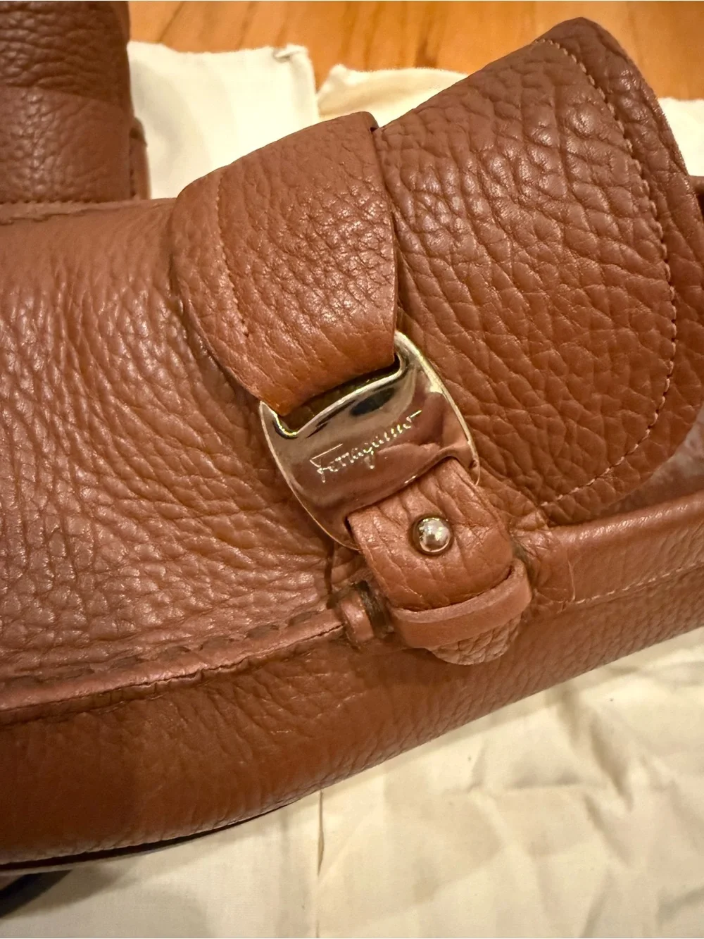 Salvatore Ferragamo Chestnut Brown Pebbled Leather Bit Loafers